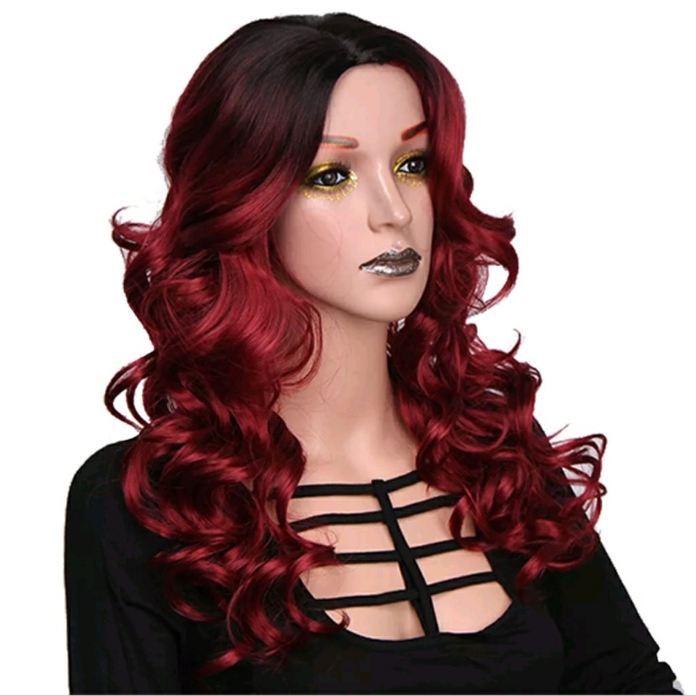 Long Black/Red ombre curly Wig
